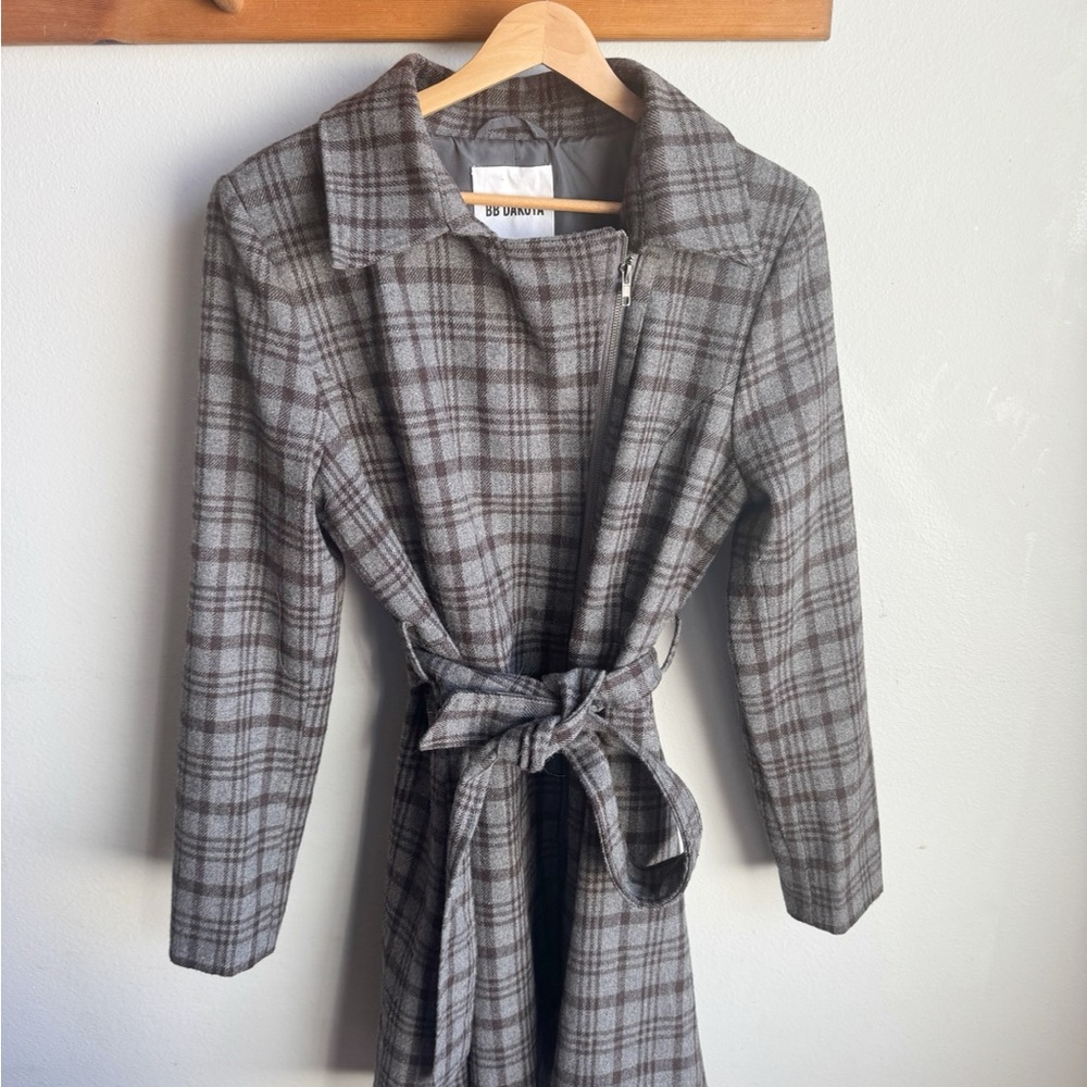 BB Dakota Gray Plaid Trench Coat